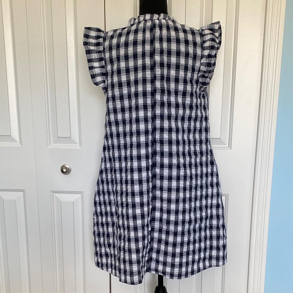 Time and Tru Medium White & Navy Blue Classic Plaid Checkered Dress With Pockets - Picture 4 of 7